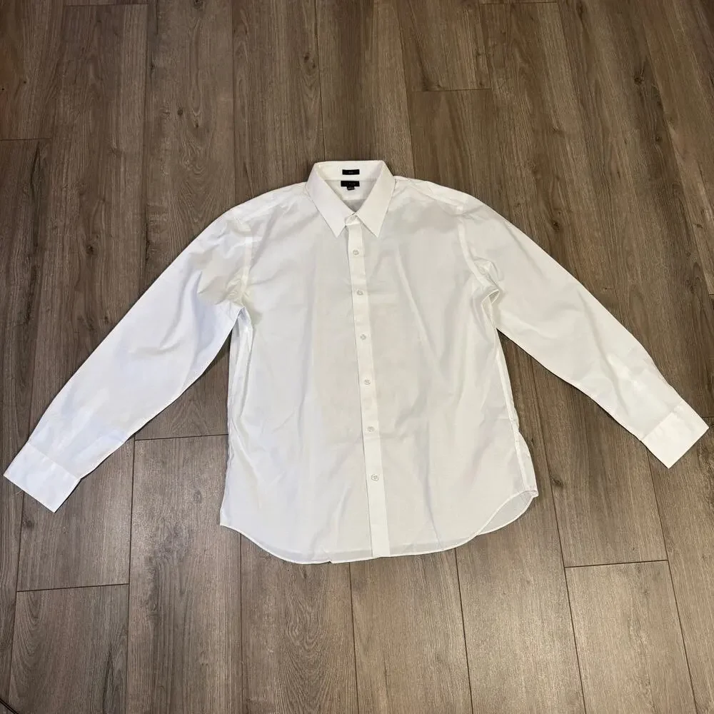J.Crew Slim Fit Bowery Wrinkle-Free Dobby Dress Shirt Mens XL White Point Collar